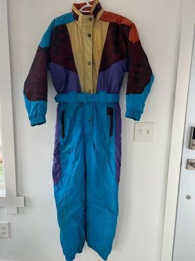 Retro vintage 1980s one-piece women's ski suit snowboarding Ispo snowsuit
